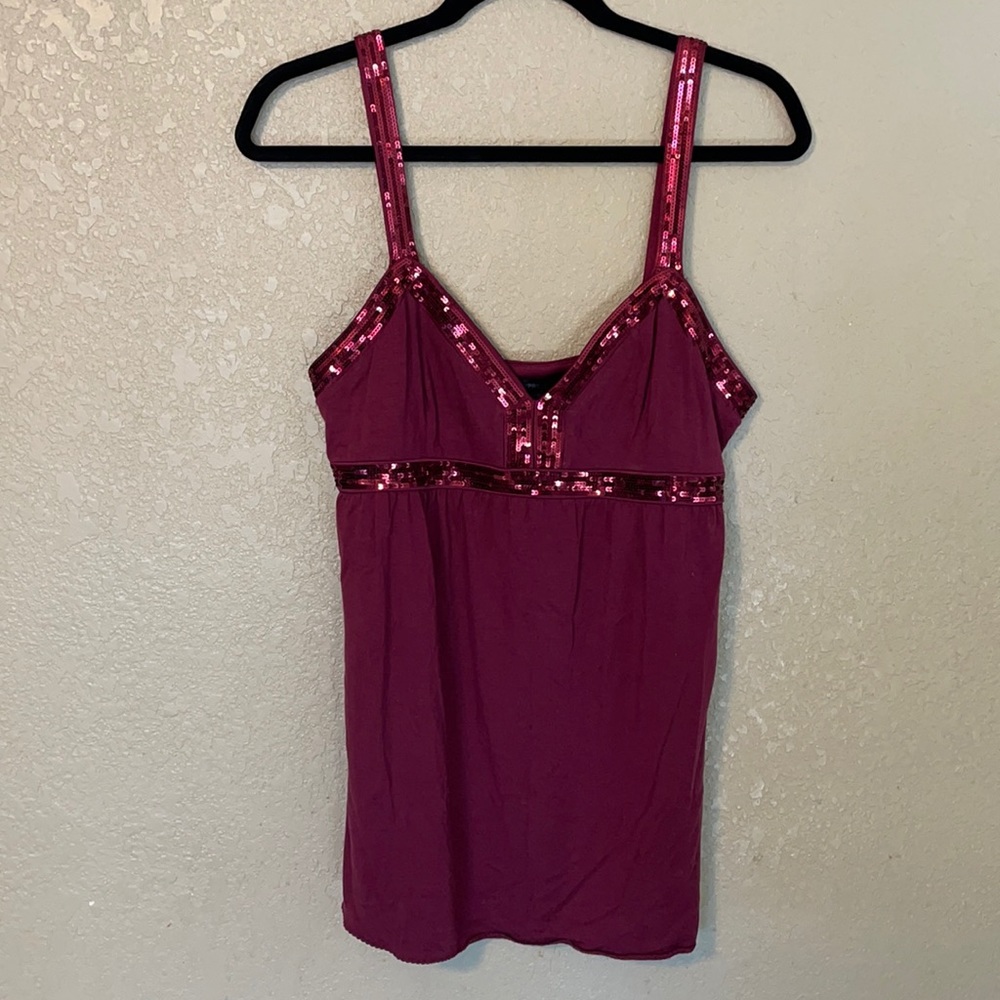 Express burgundy maroon sequin tank size L